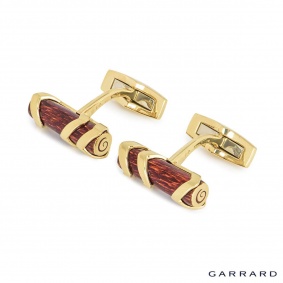 Garrard 18k Yellow Gold Enamel Log Cufflinks Garrard 18k Yellow Gold Enamel Log Cufflinks